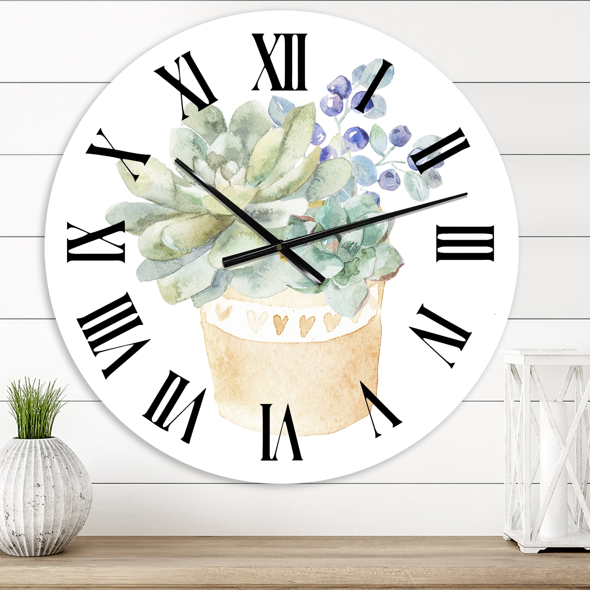 Designart 'Succulent Flower In Terracotta Pot Ii' Traditional Wall Clock