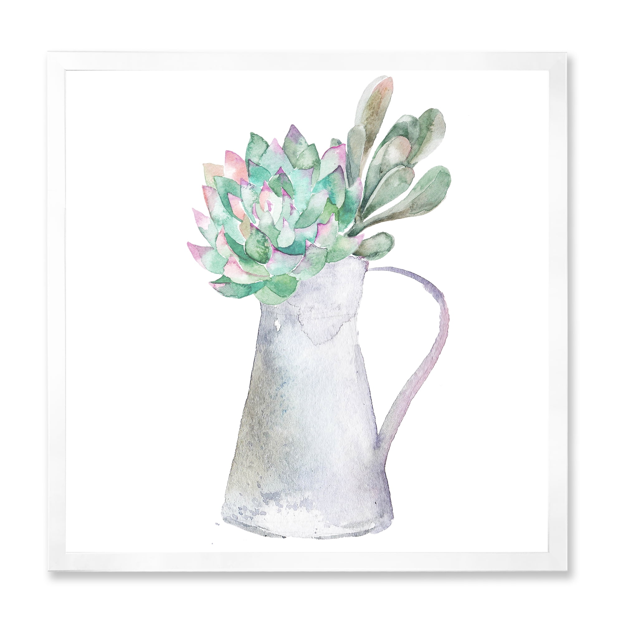 Designart 'Succulent Home Plant In Jug' Traditional Framed Art Print