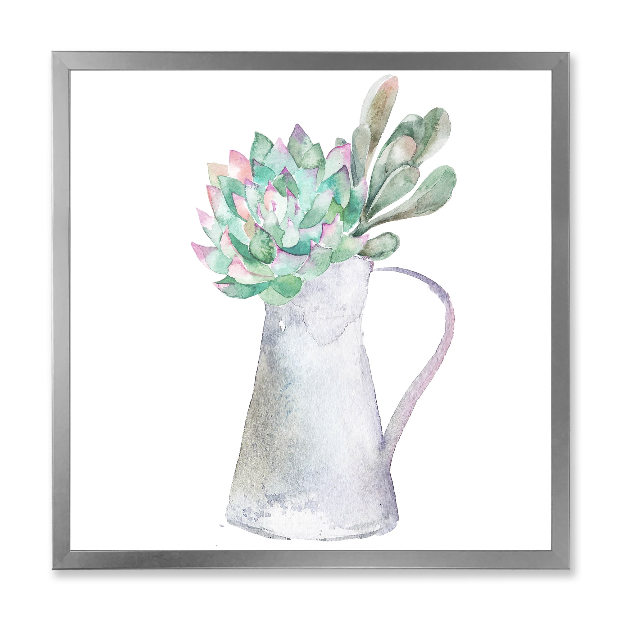 Designart 'Succulent Home Plant In Jug' Traditional Framed Art Print