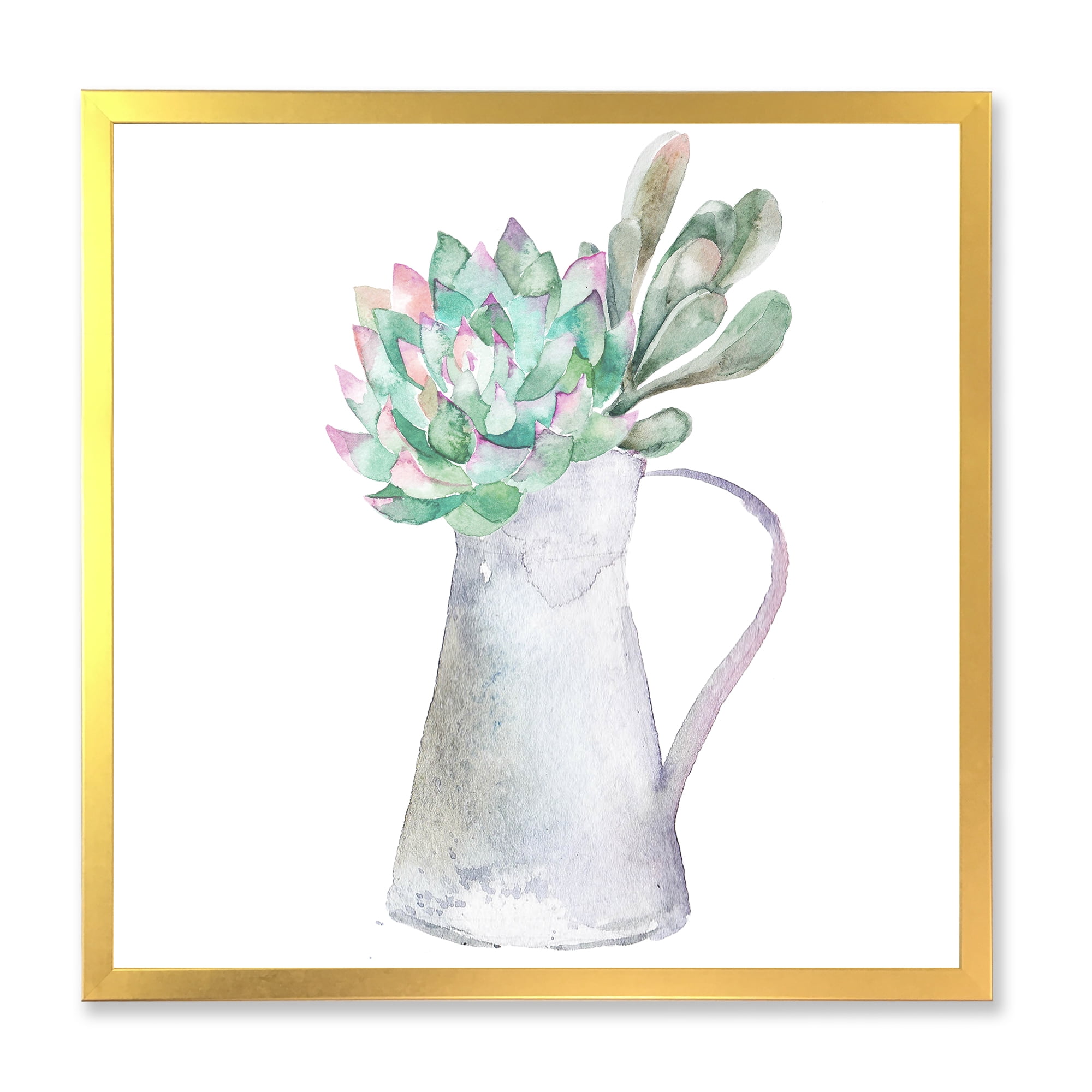 Designart 'Succulent Home Plant In Jug' Traditional Framed Art Print