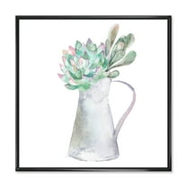 Designart 'Succulent Home Plant In Jug' Traditional Framed Canvas Wall Art Print