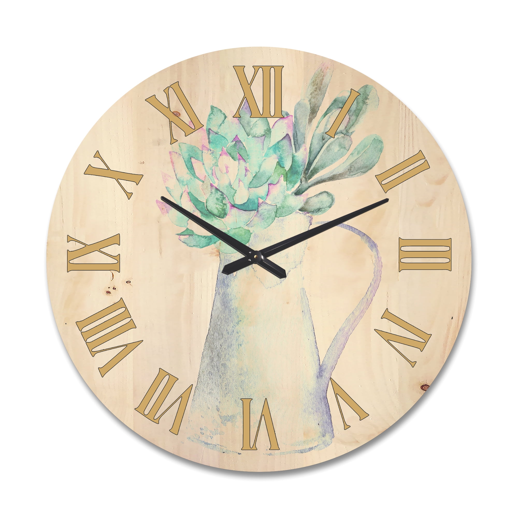 Designart 'Succulent Home Plant In Jug' Traditional Wood Wall Clock