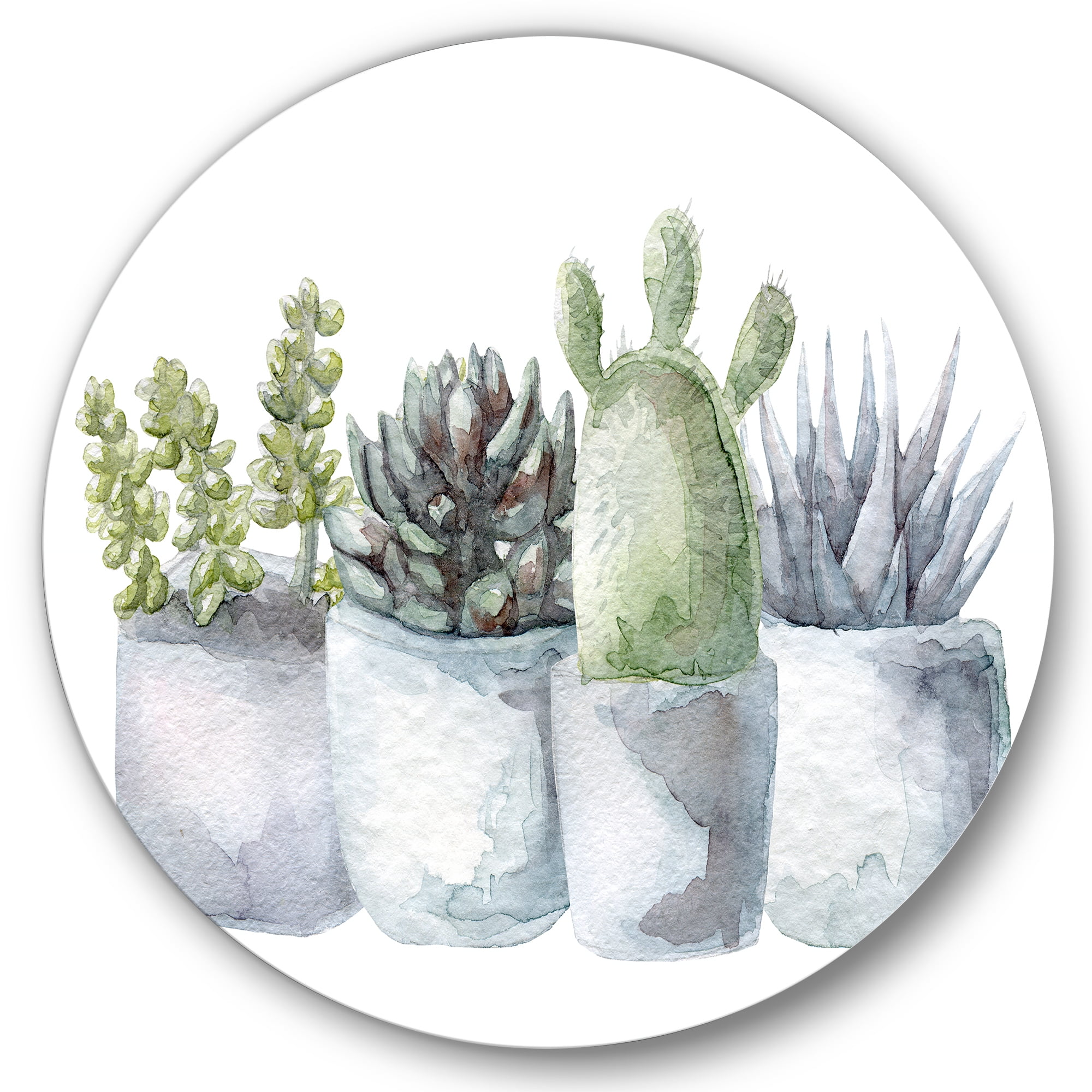 Designart 'Succulent and Cactus House Plants I' Farmhouse Circle Metal Wall Art 11x11 - Disc of 11