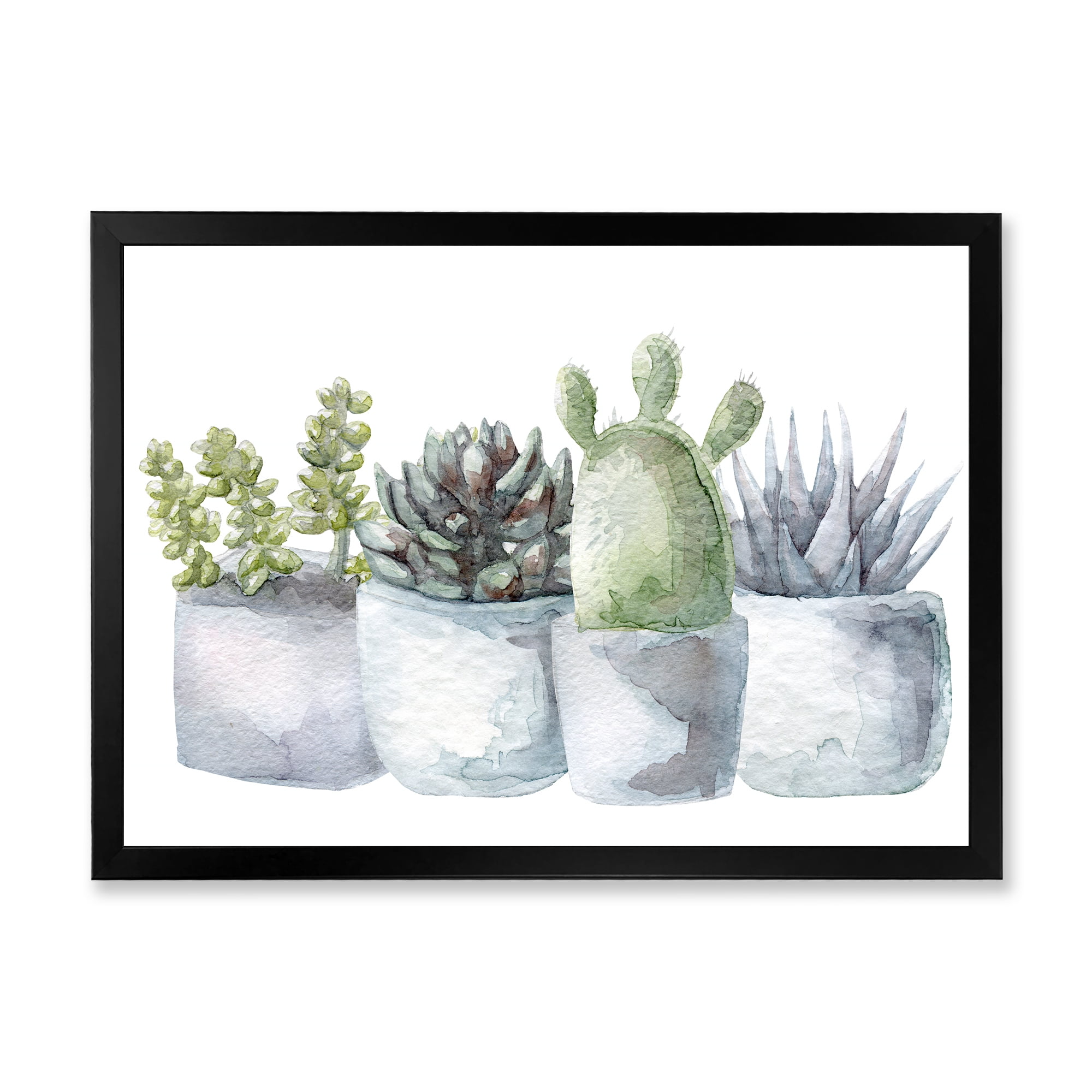 Designart 'Succulent and Cactus House Plants I' Farmhouse Framed Art Print