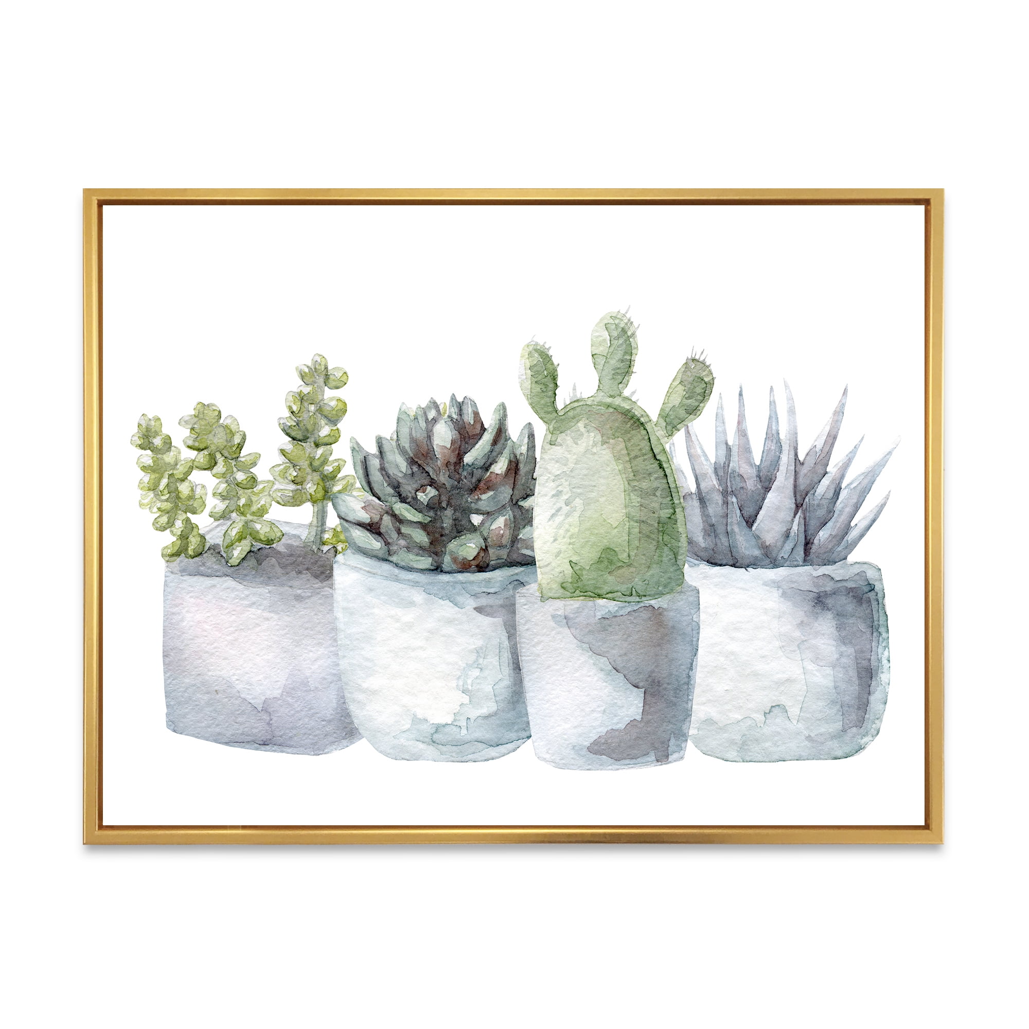 Designart 'Succulent and Cactus House Plants I' Farmhouse Framed Canvas Wall Art Print