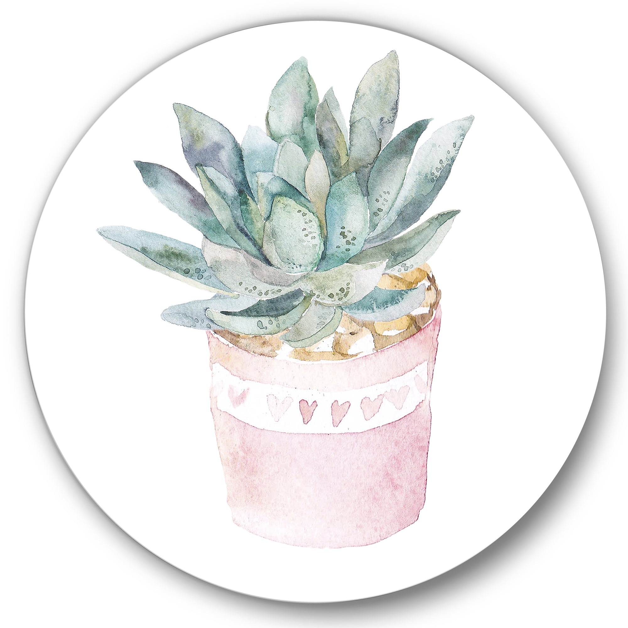Designart 'Succulent and Cactus House Plants II' Farmhouse Circle Metal Wall Art 11x11 - Disc of 11