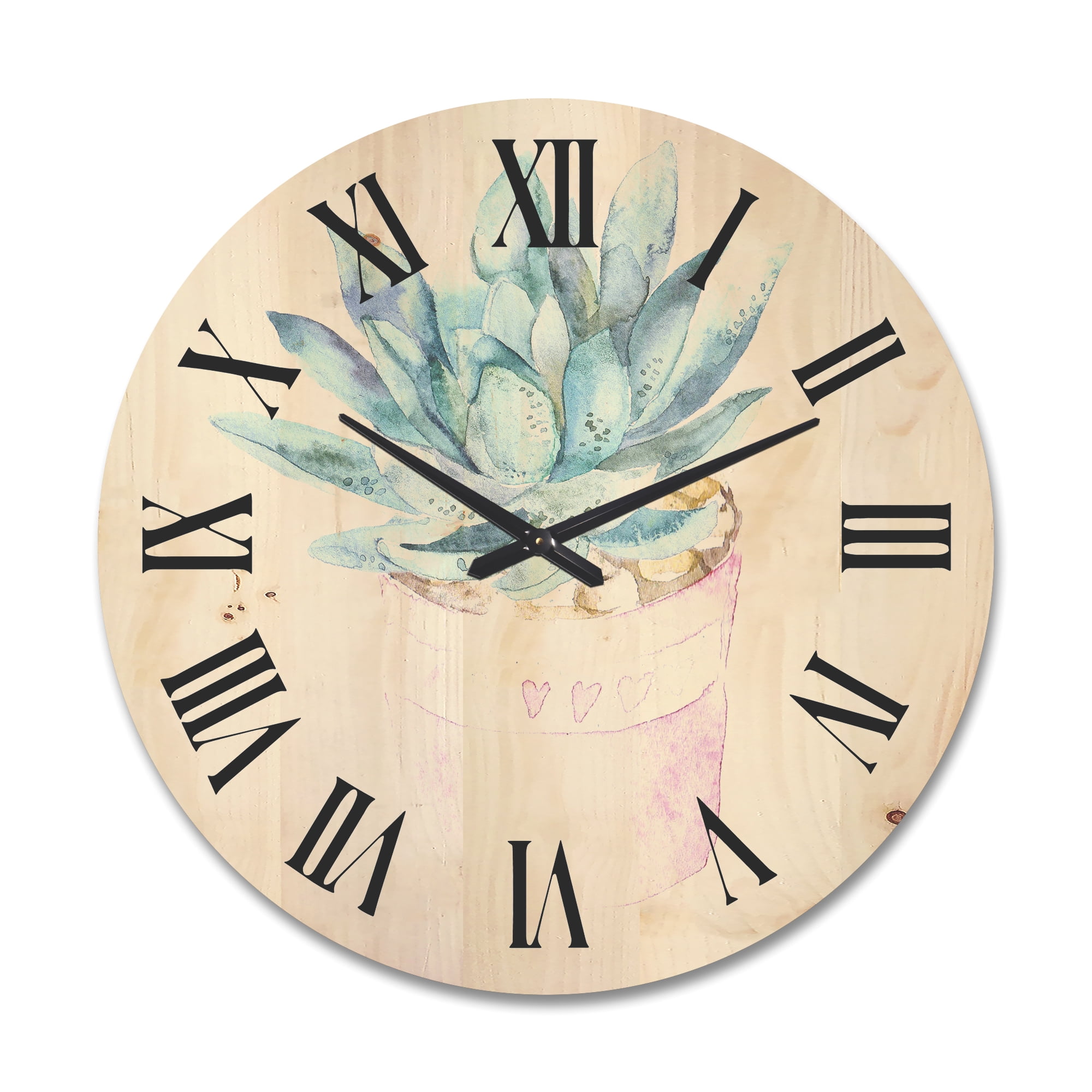 Designart 'Succulent and Cactus House Plants II' Farmhouse Wood Wall Clock