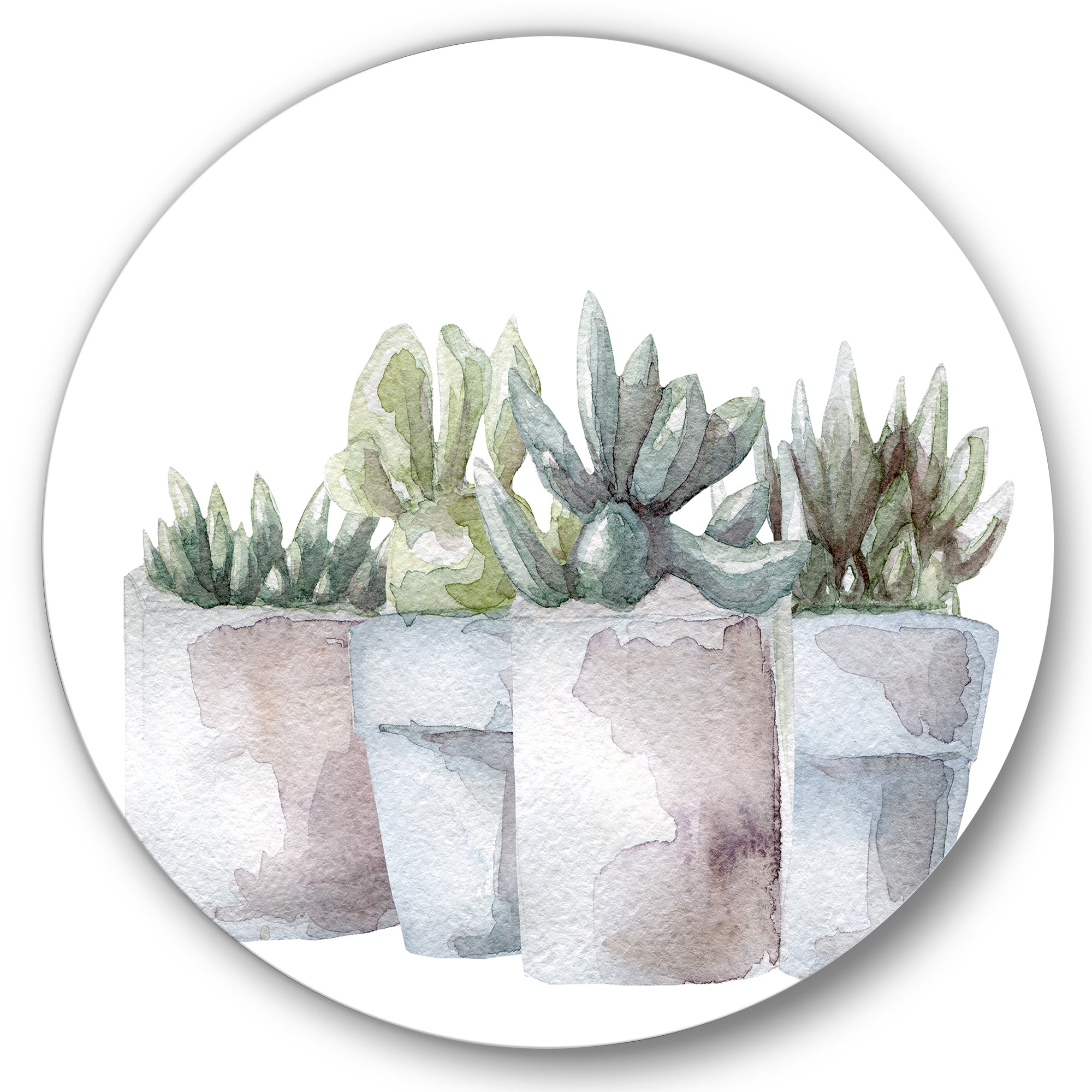 Designart 'Succulent and Cactus House Plants III' Farmhouse Circle Metal Wall Art 11x11 - Disc of 11
