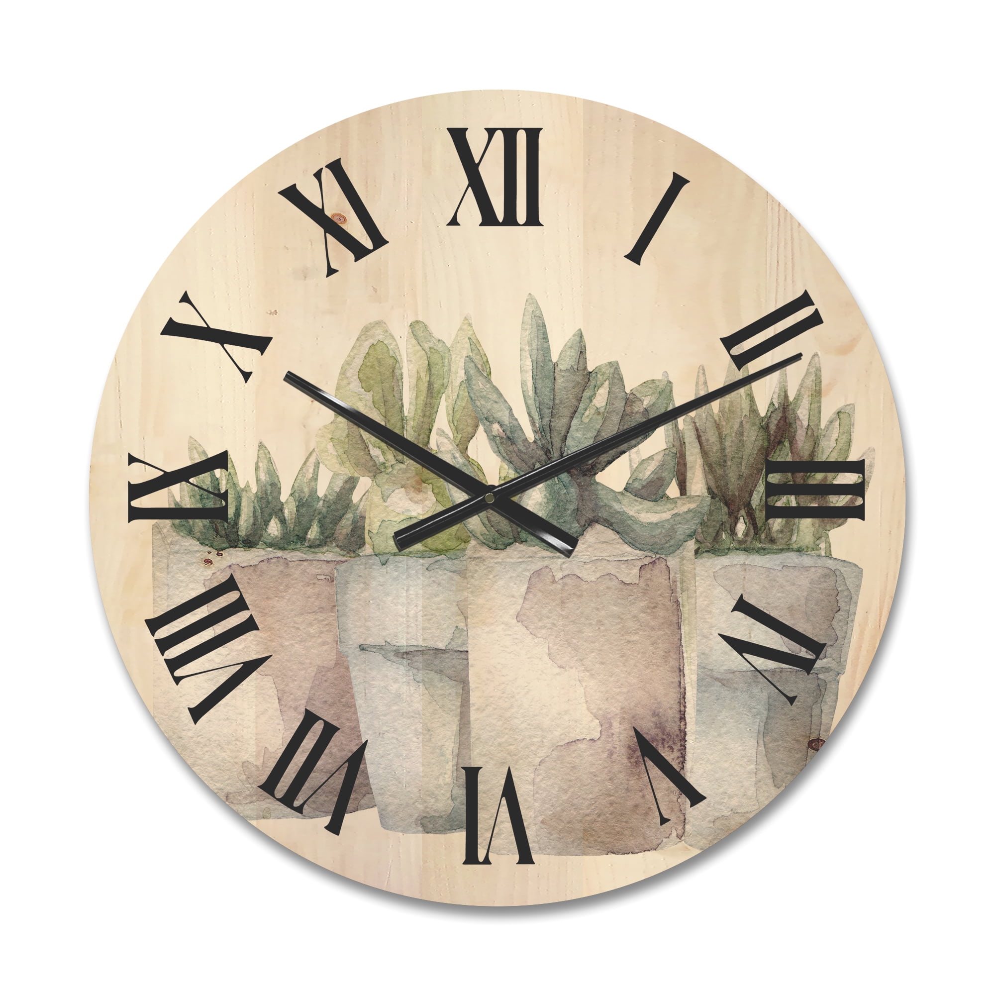 Designart 'Succulent and Cactus House Plants III' Farmhouse Wood Wall Clock