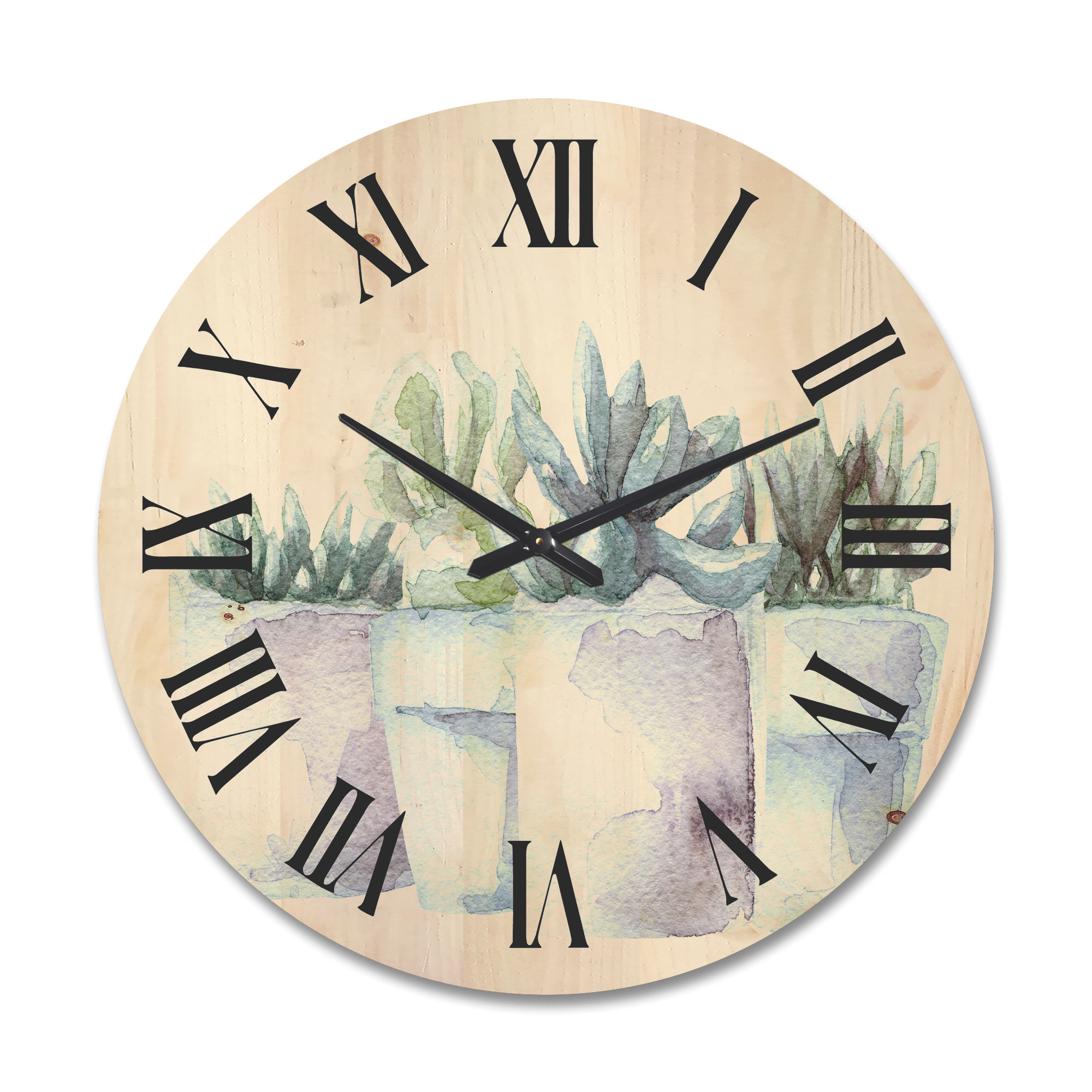 Designart 'Succulent and Cactus House Plants III' Farmhouse Wood Wall Clock