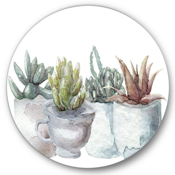 Designart 'Succulent and Cactus House Plants IV' Farmhouse Circle Metal Wall Art 11x11 - Disc of 11