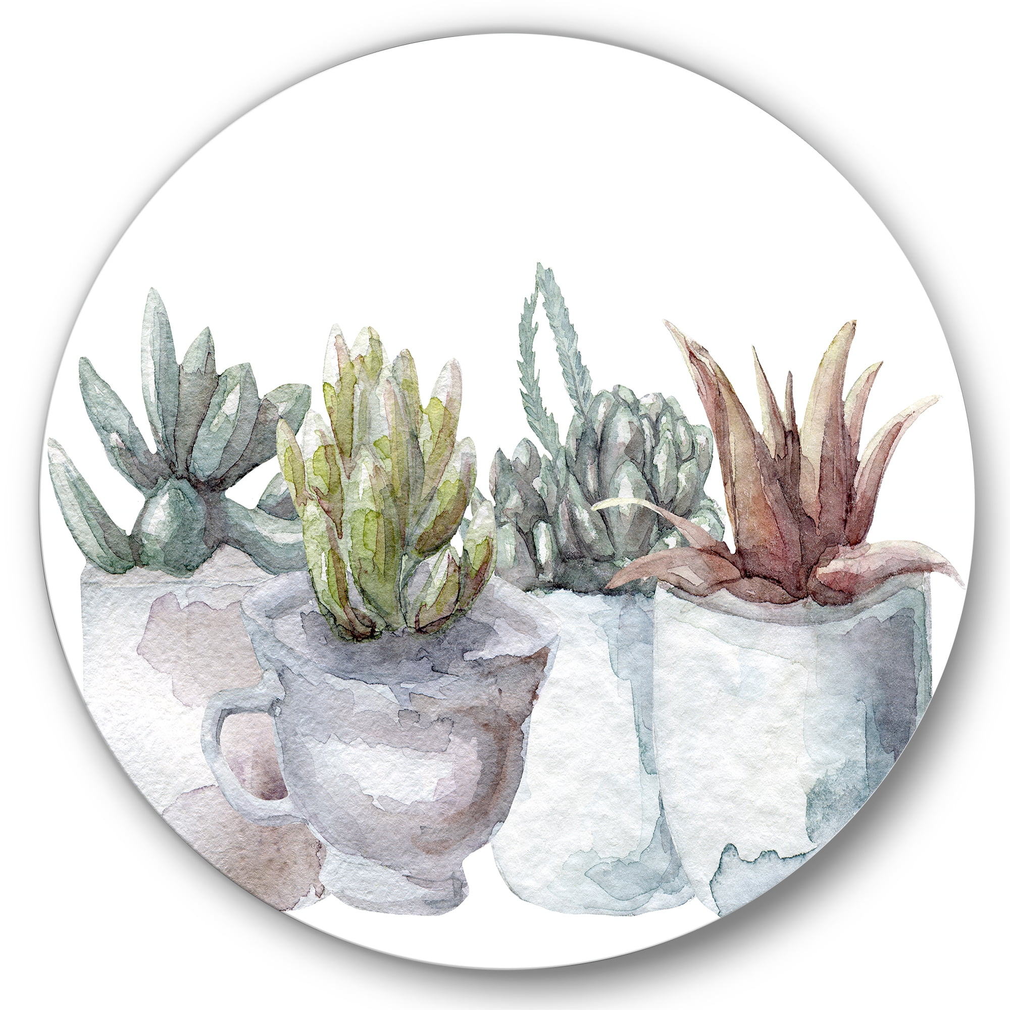 Designart 'Succulent and Cactus House Plants IV' Farmhouse Circle Metal Wall Art 23x23 - Disc of 23