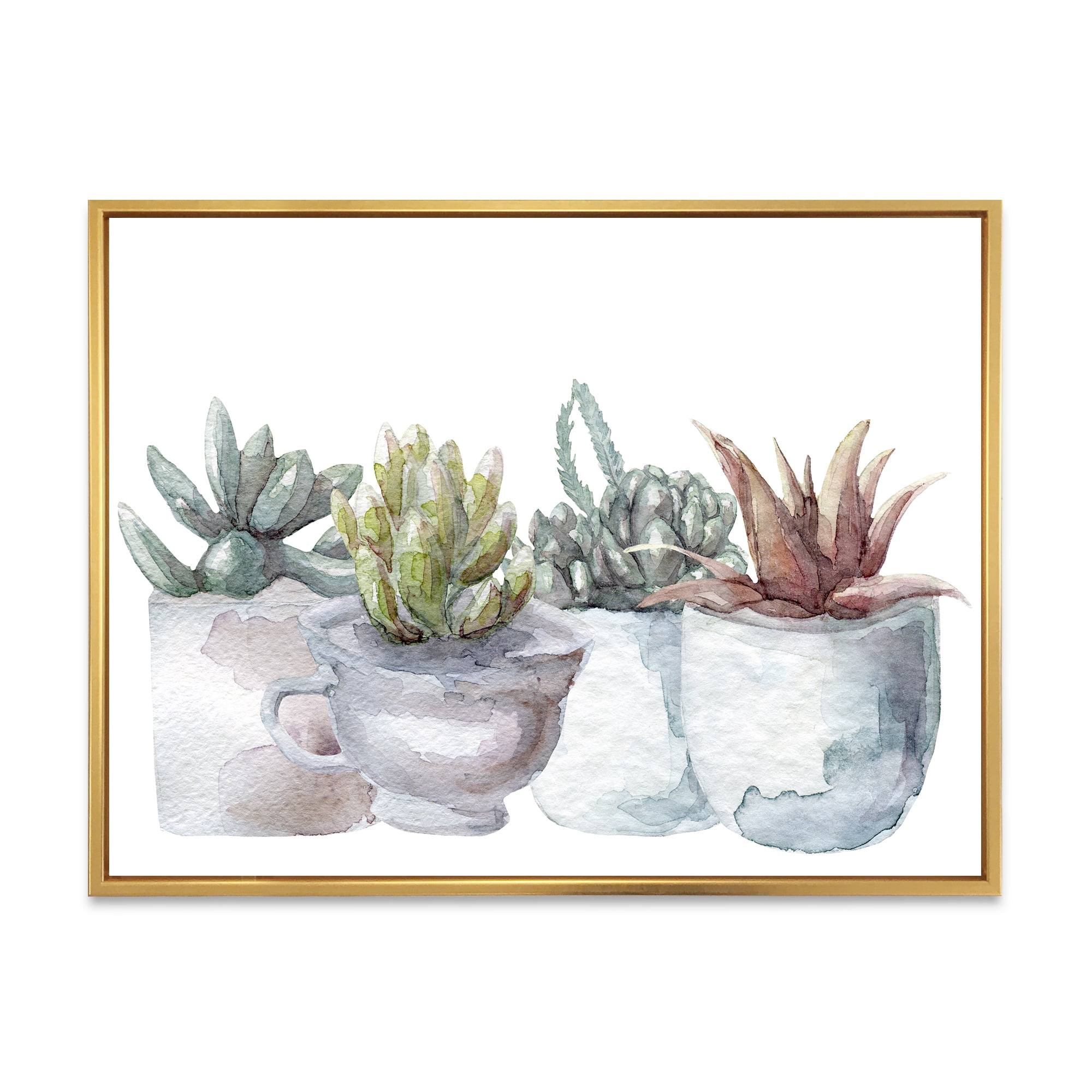 Designart 'Succulent and Cactus House Plants IV' Farmhouse Framed Canvas Wall Art Print