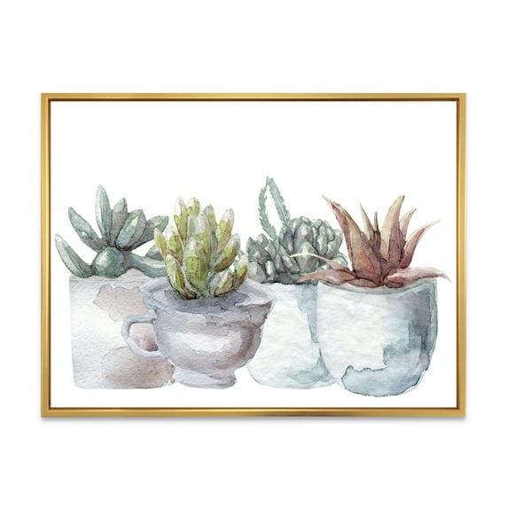 Designart 'Succulent and Cactus House Plants IV' Farmhouse Framed Canvas Wall Art Print