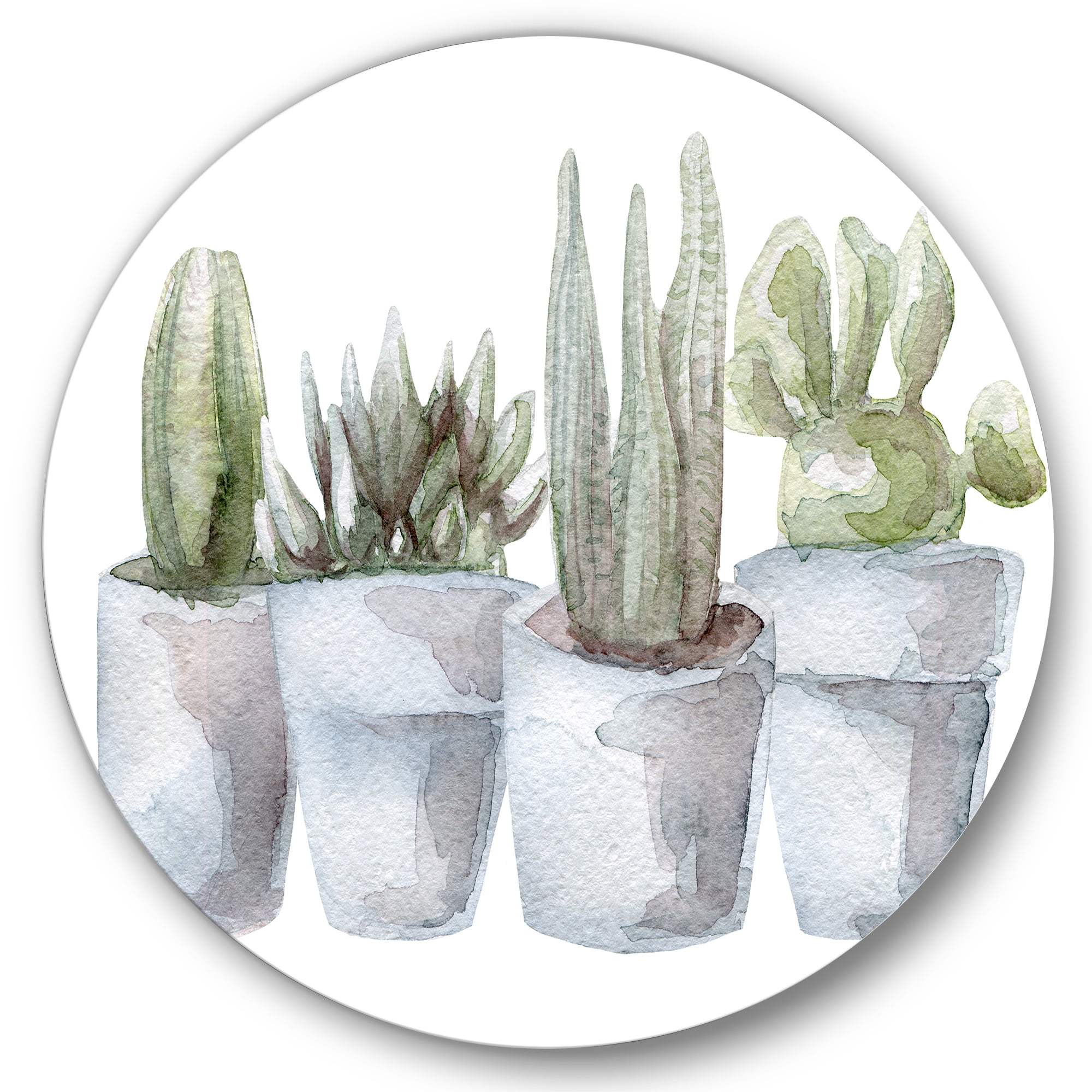 Designart 'Succulent and Cactus House Plants V' Farmhouse Circle Metal Wall Art 23x23 - Disc of 23
