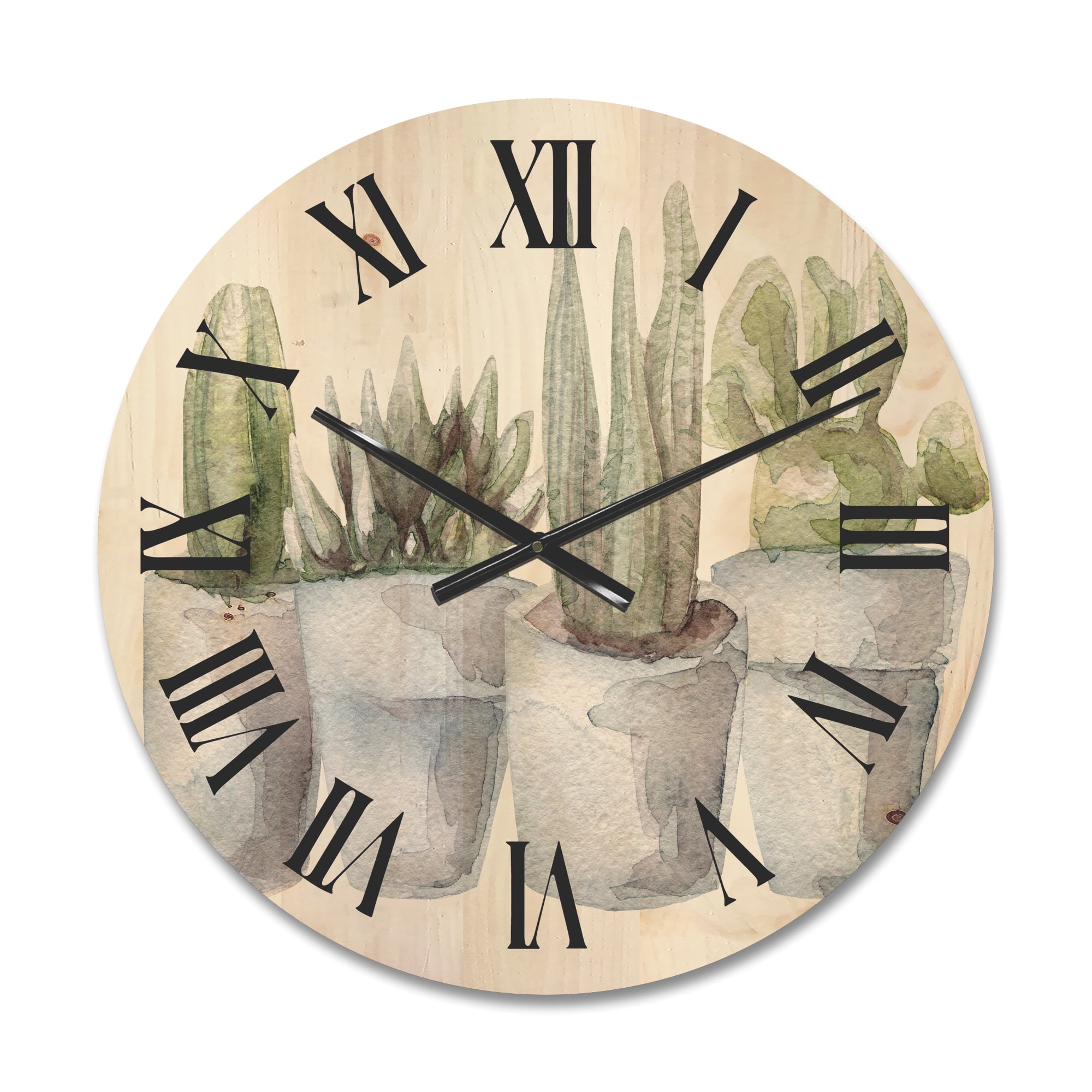 Designart 'Succulent and Cactus House Plants V' Farmhouse Wood Wall Clock