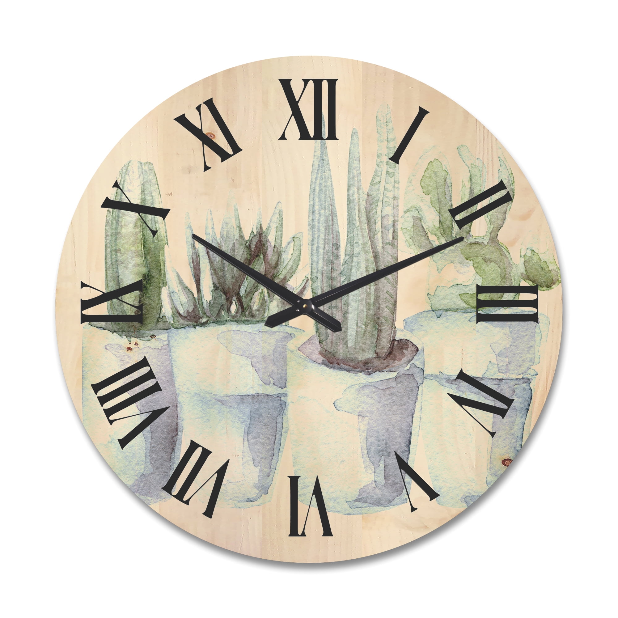 Designart 'Succulent and Cactus House Plants V' Farmhouse Wood Wall Clock