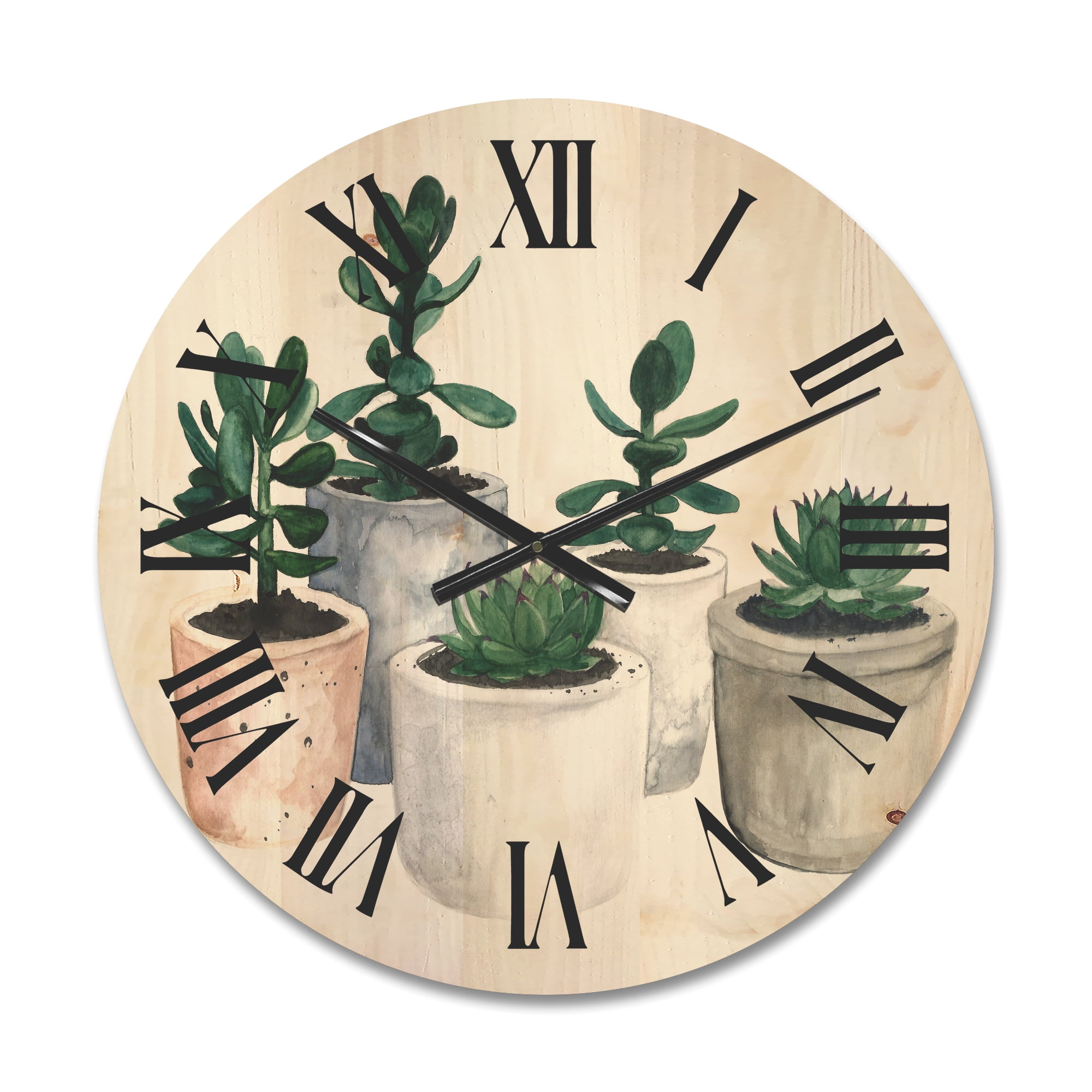 Designart 'Succulent and Cactus House Plants VI' Farmhouse Wood Wall Clock