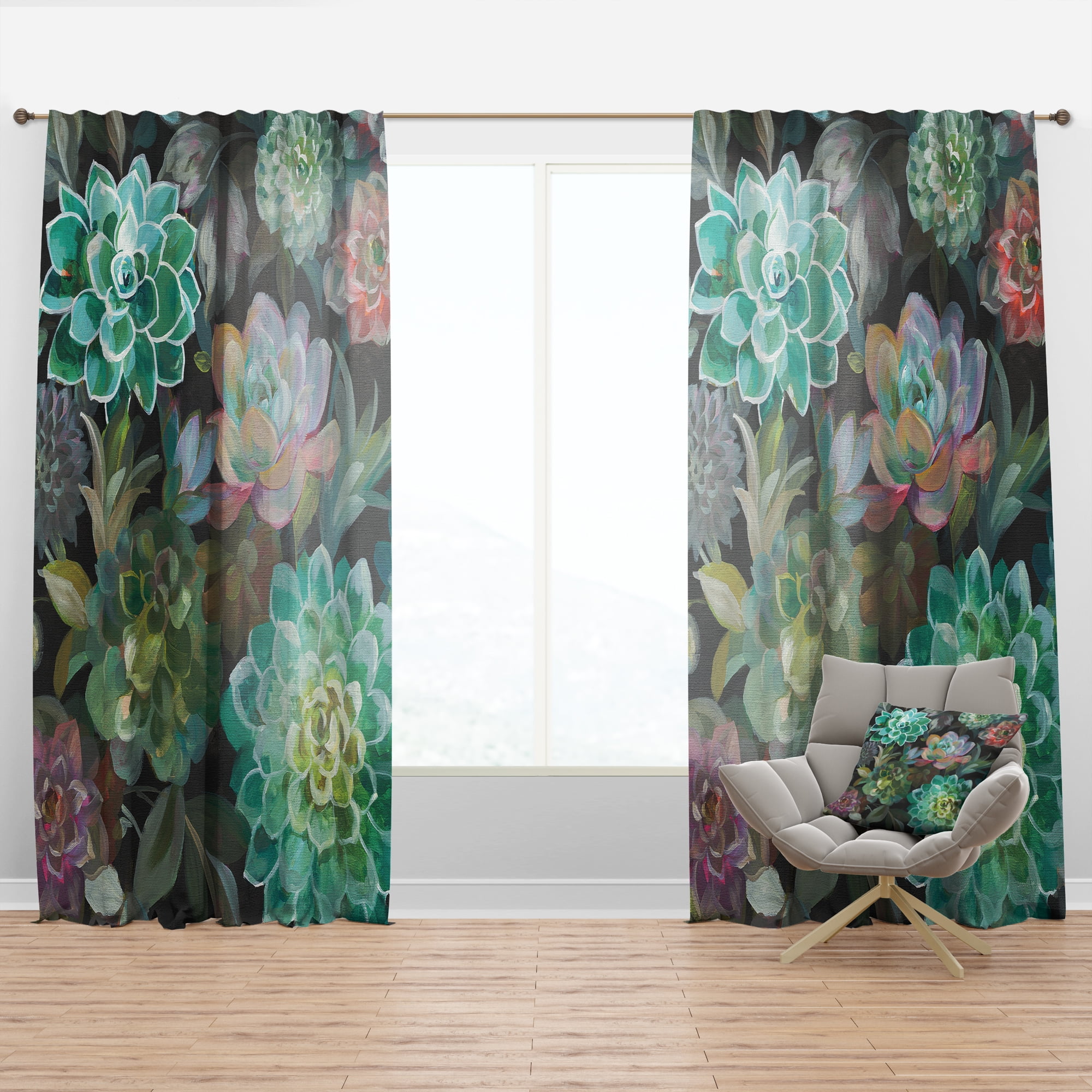 Designart 'Succulents Abstract Floral ' Traditional Curtain Panel