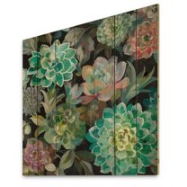 Designart 'Succulents Abstract Floral ' Traditional Print on Natural Pine Wood