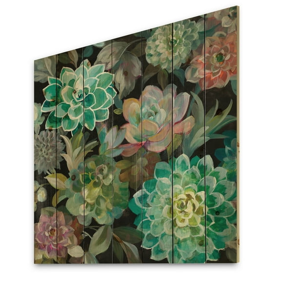 Designart 'Succulents Abstract Floral ' Traditional Print on Natural Pine Wood