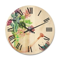 Designart 'Succulents In Old Watering Can With Butterfly' Farmhouse Wood Wall Clock