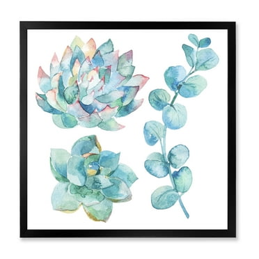 Designart 'Succulents and Eucalyptus Leaves' Traditional Framed Art Print