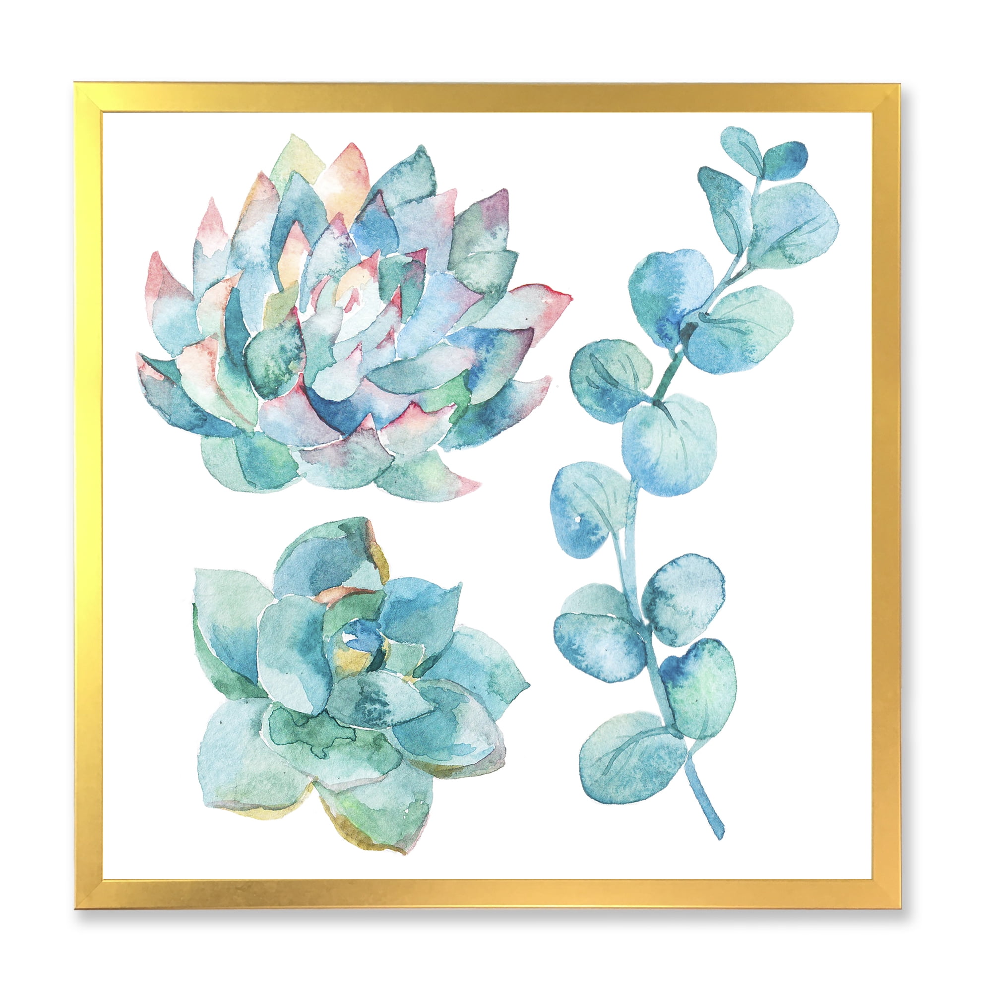 Designart 'Succulents and Eucalyptus Leaves' Traditional Framed Art Print