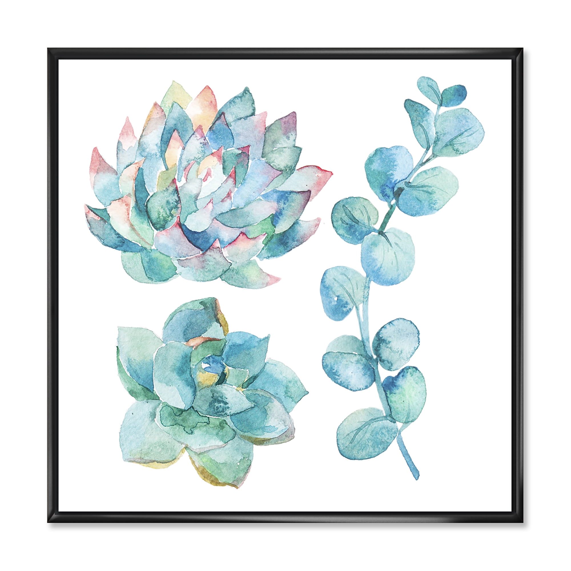Designart 'Succulents and Eucalyptus Leaves' Traditional Framed Canvas Wall Art Print