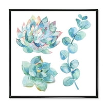 Designart 'Succulents and Eucalyptus Leaves' Traditional Framed Canvas Wall Art Print
