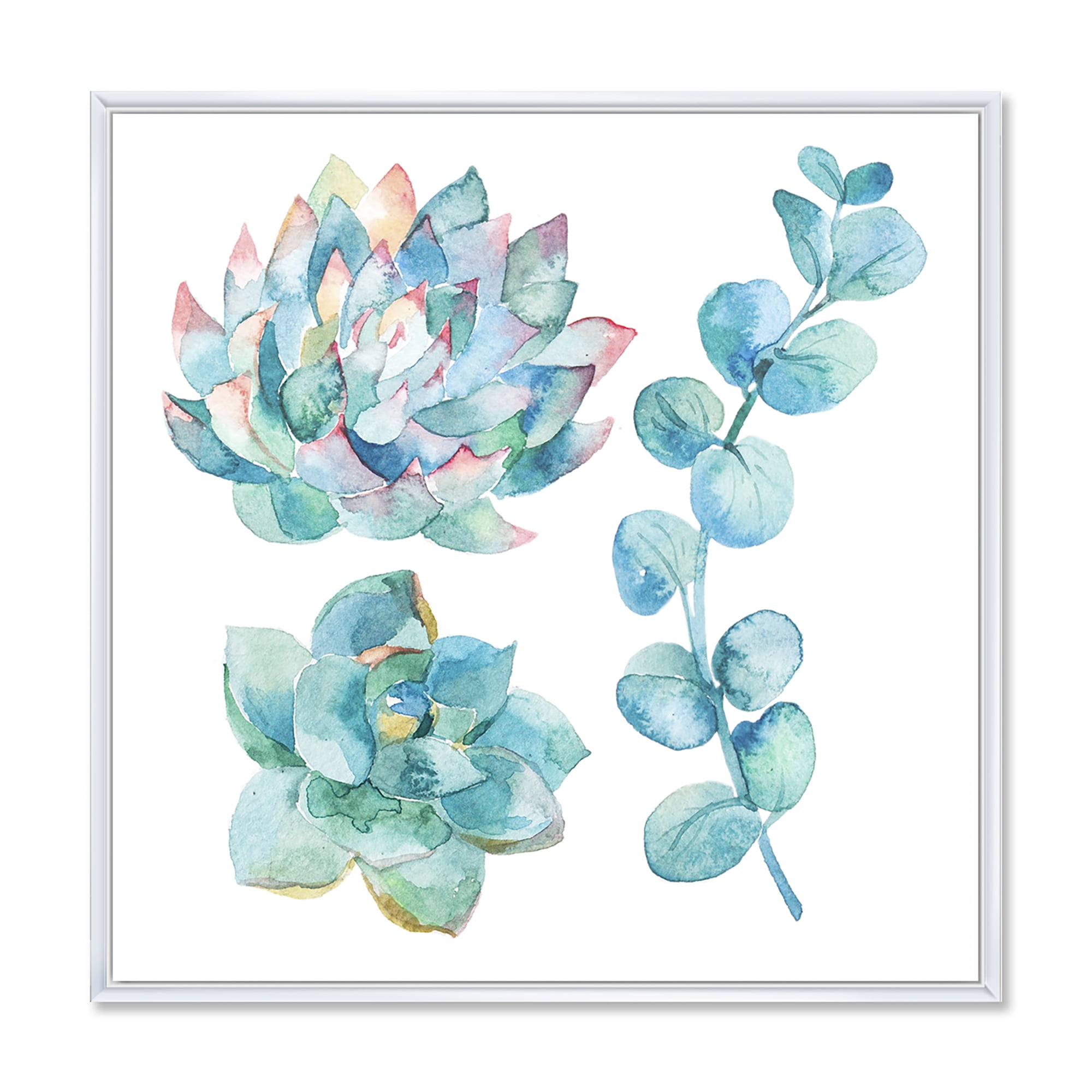 Designart 'Succulents and Eucalyptus Leaves' Traditional Framed Canvas Wall Art Print