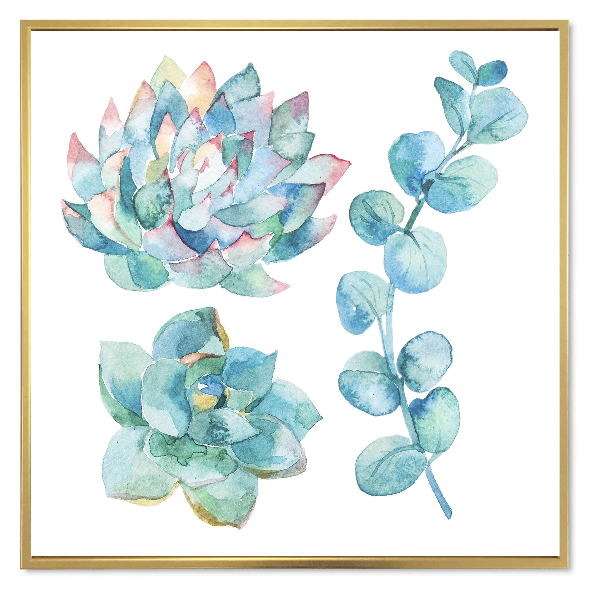 Designart 'Succulents and Eucalyptus Leaves' Traditional Framed Canvas Wall Art Print
