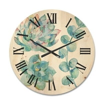 Designart 'Succulents and Eucalyptus Leaves' Traditional Wood Wall Clock