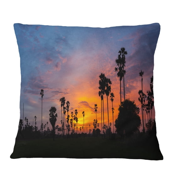 Designart Sugar Palm Tree Silhouette - Landscape Printed Throw Pillow - 16x16