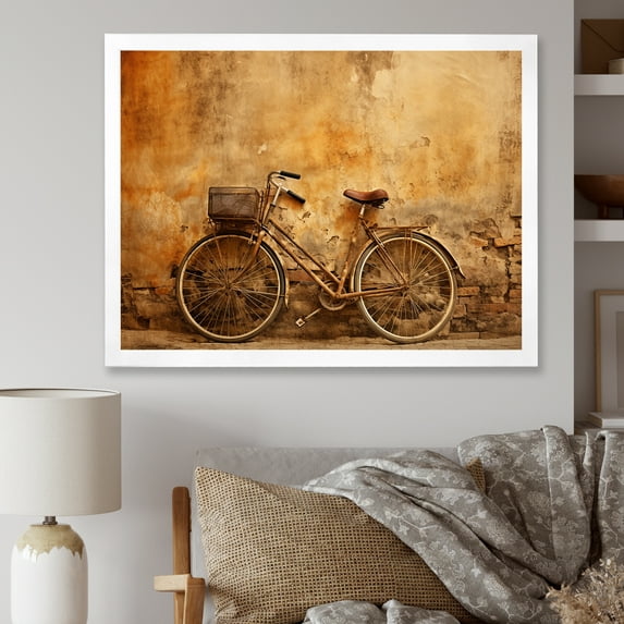 Designart "Sugary Travel Tan Bike" Bicycle Picture Framed Canvas Wall Art