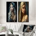 thumbnail image 1 of Designart "Sultry Secrets Sensuous Boho Beauty VI" Boho Woman Framed Wall Art Set Of 2 - Glam Blue Framed Canvas Set For Living Room Decor, 1 of 6