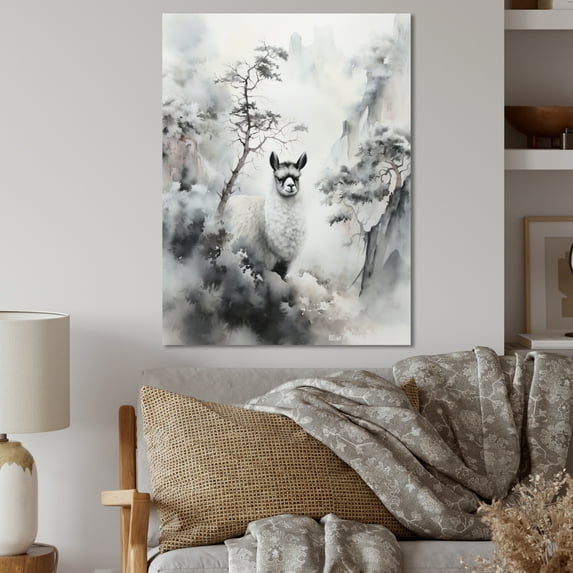 Designart "Sumi Art Featuring Asian Alpacas III" Animals Metal Art Print