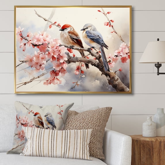 Designart "Sumi Bird Asian Painting VI" Asian Art Floater Framed Wall Decor
