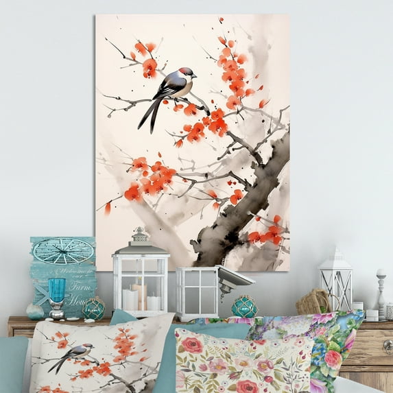 Designart "Sumi Bird Asian Painting VII" Asian Metal Art Print
