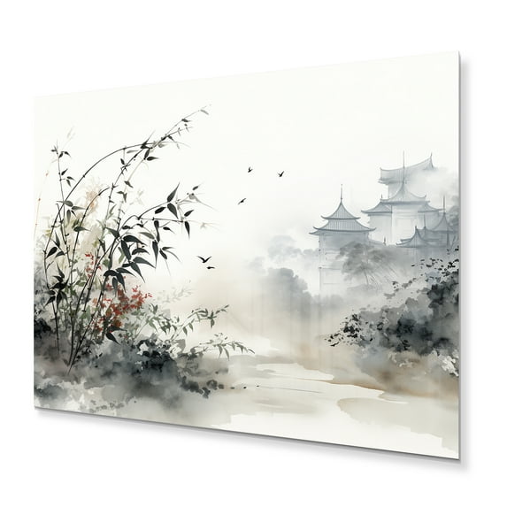 Designart "Sumi Bird Asian Painting XIII" Asian Metal Art Print