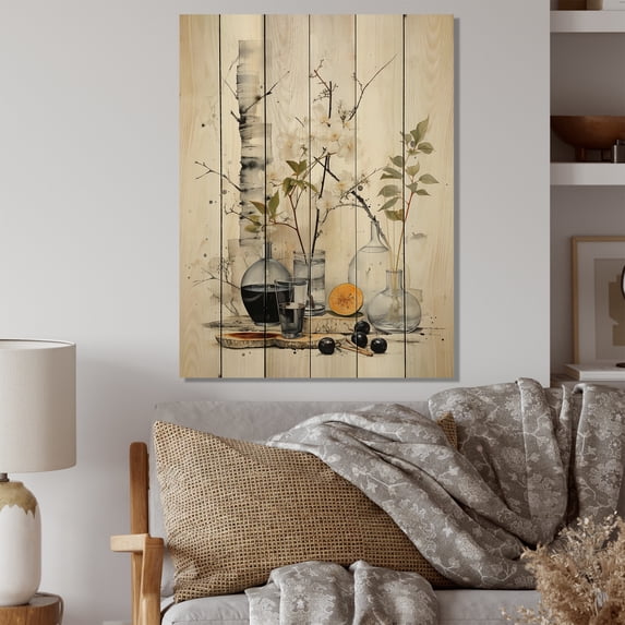 Designart "Sumi Bird Asian Painting XX" Asian Print on Natural Pine Wood