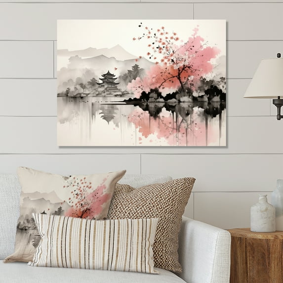 Designart "Sumi Lake Asian Painting III" Asian Metal Wall Art