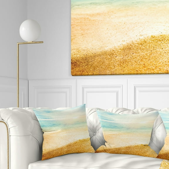 Designart Summer Beach View with Fine Gold Sand - Modern Seascape Throw Pillow - 16x16