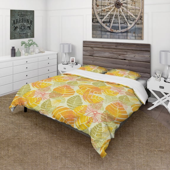 Designart 'Summer Butterfly and Colorful Leaves' Abstract Duvet Cover Set