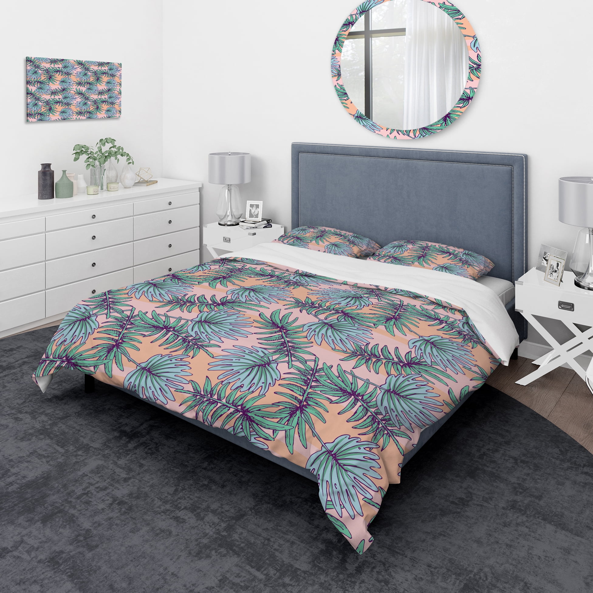 Designart 'Summer Colorful Hawaiian Pattern with Tropical Plants' Tropical Duvet Cover Set