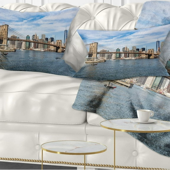 Designart Summer Day Brooklyn Bridge - Cityscape Throw Pillow - 12x20
