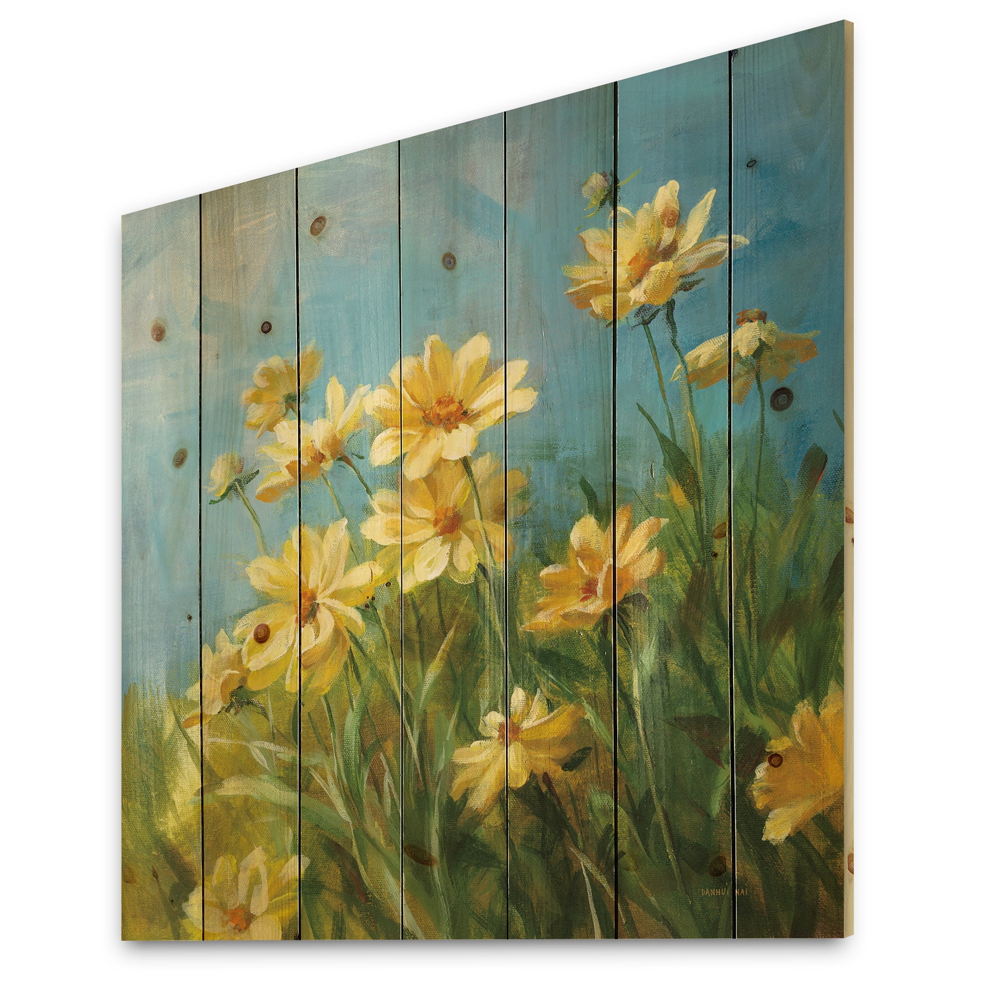Designart 'Summer Field I' Traditional Print on Natural Pine Wood