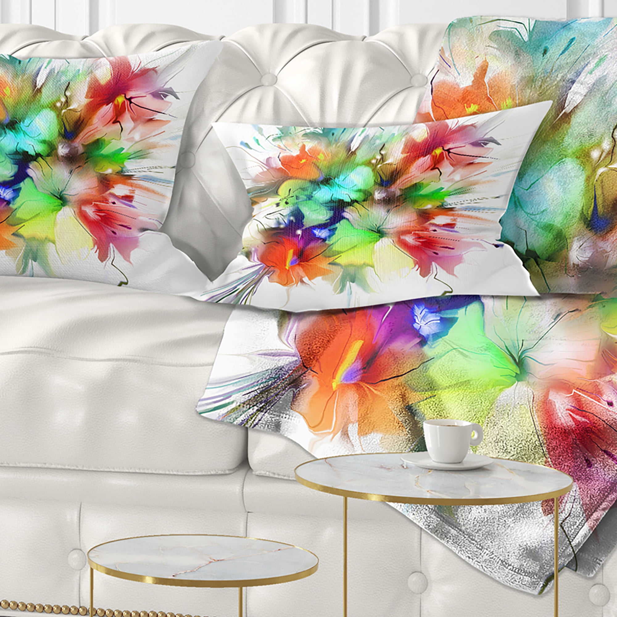 Designart Summer Flowers in Different Colors - Floral Throw Pillow - 12x20