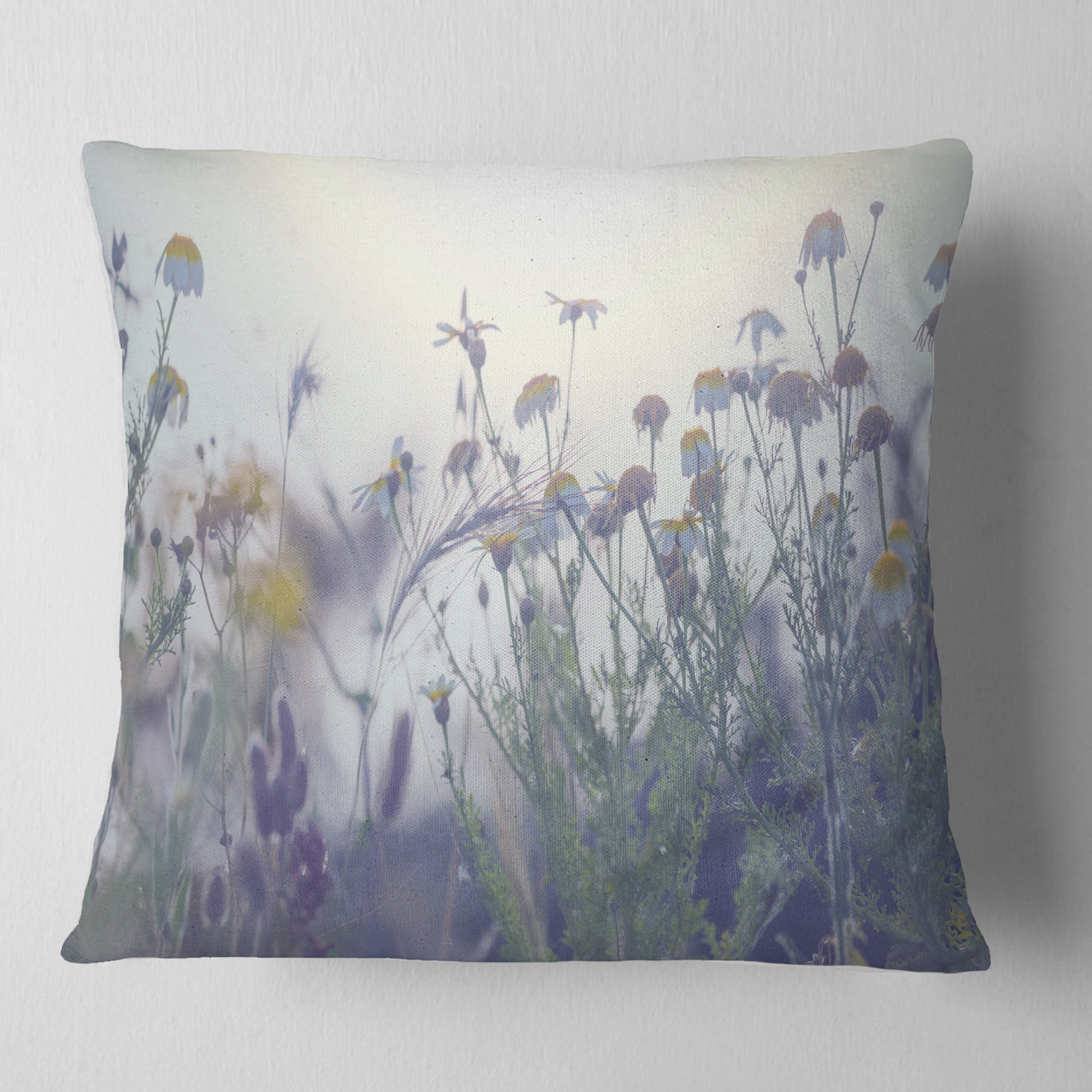 Designart Summer Flowers in Foggy Light - Flower Throw Pillow - 18x18