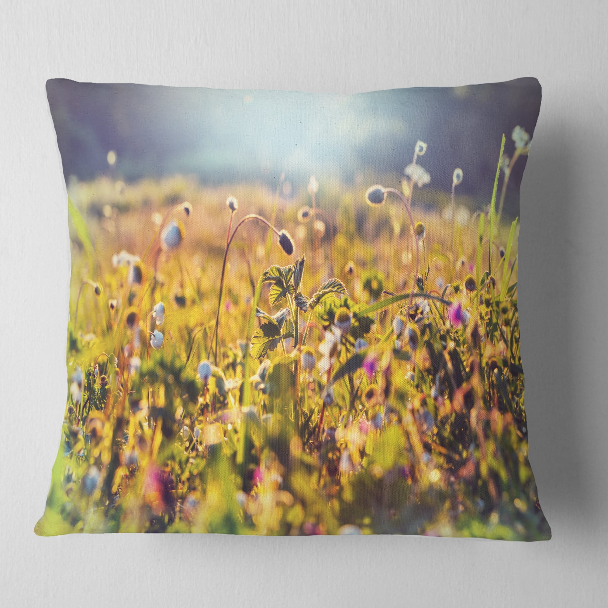 Designart Summer Flowers on Sunny Day - Floral Throw Pillow - 16x16